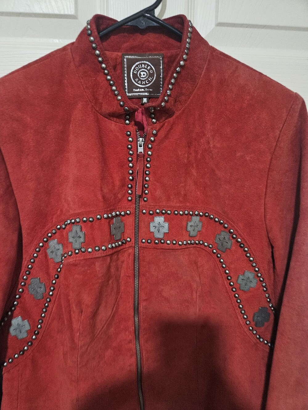 Double D Ranch Red Suede Studded Zip-Front Jacket Sz M - Picture 5 of 8
